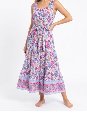 Talbots Dress Women 16 Petite Floral Voile  Sleeveless Sash Tie, Maxi